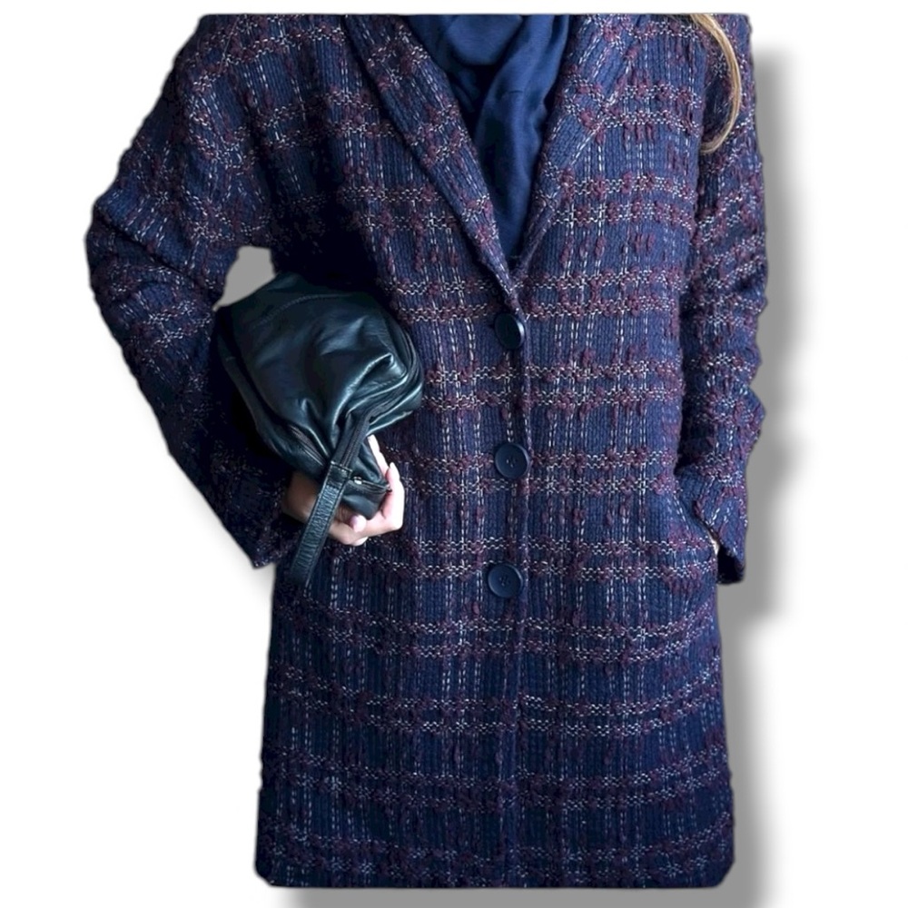 Phase Eight cardigan jacket UK Navy Tweed bespoke luxury soft lined 12 L XL